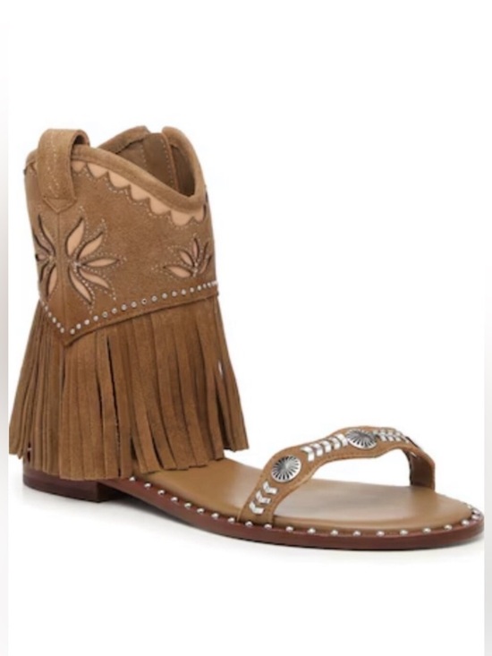 Ash Shoes - NEW Ash Leather Paquito Sandals Sz EU 38 US 8 ANTILOPE/SKIN Western Fringe